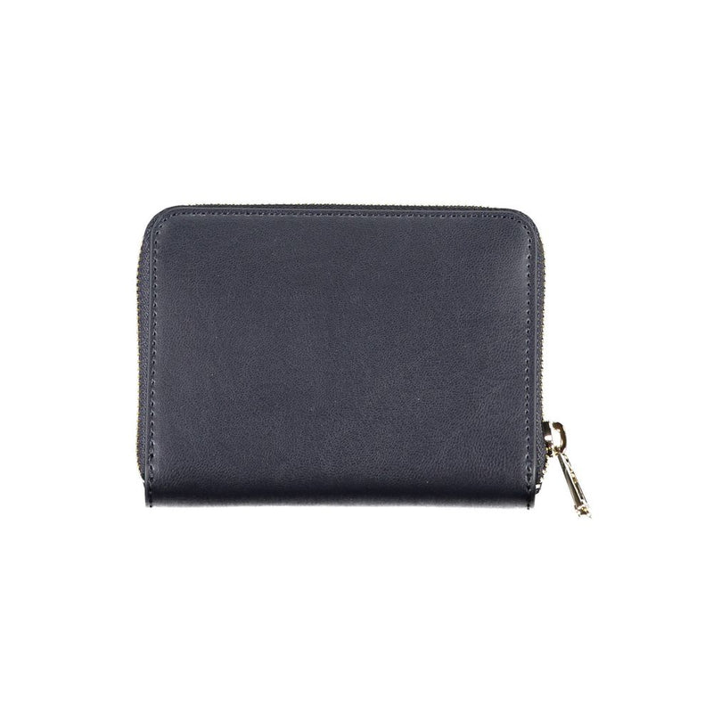 Dark blue polyurethane zip-around women's wallet