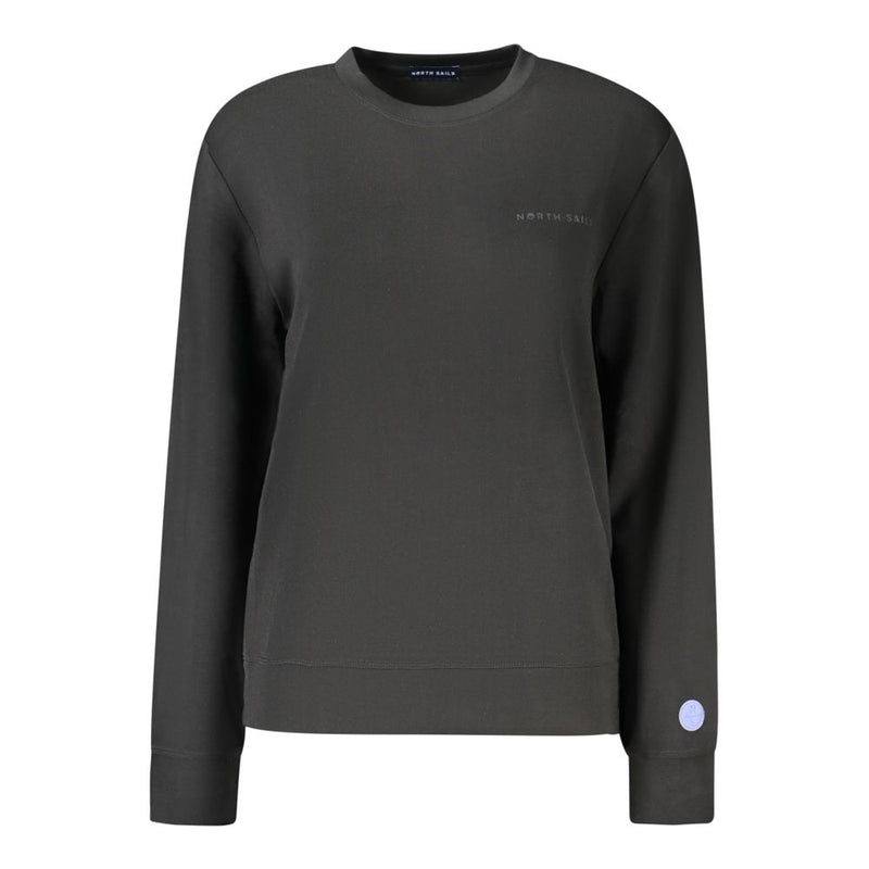 Black modal women sweatshirt with crew neck and subtle chest logo