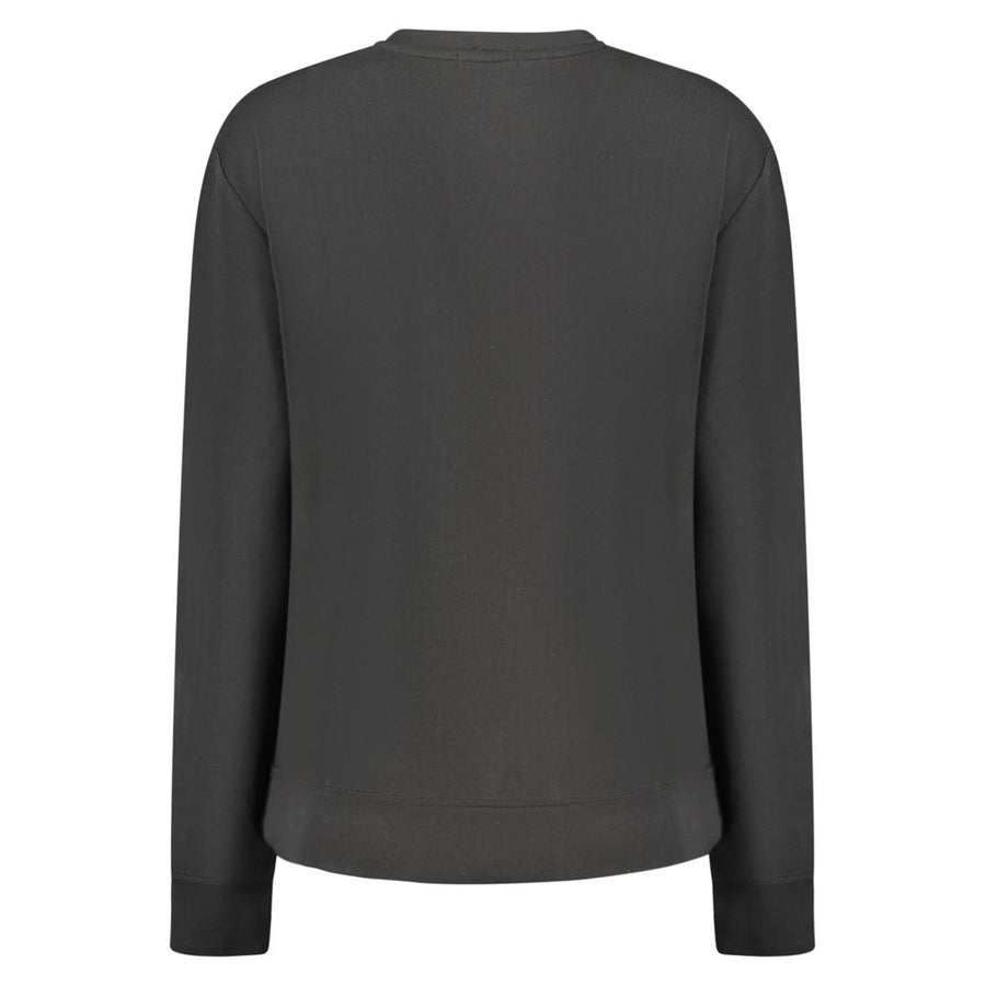 Black modal women sweatshirt with crew neck and subtle chest logo
