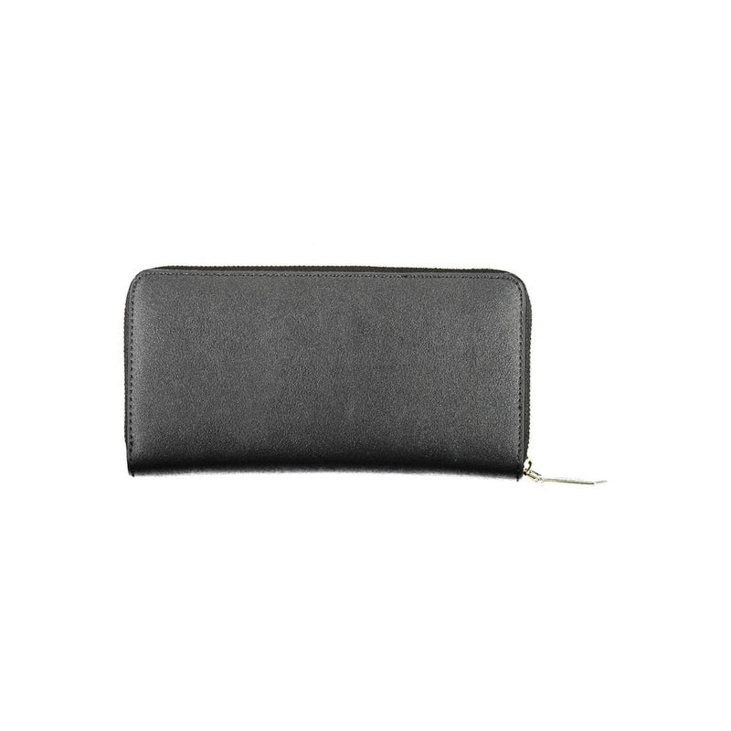 Black zip-around wallet in synthetic leather