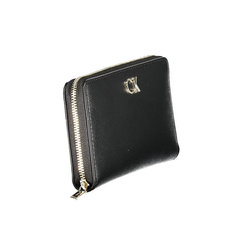 Black faux leather Calvin Klein zip-around wallet with gold hardware