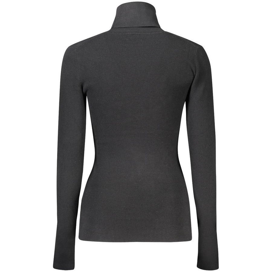 Black ribbed cotton turtleneck sweater for women with long sleeves