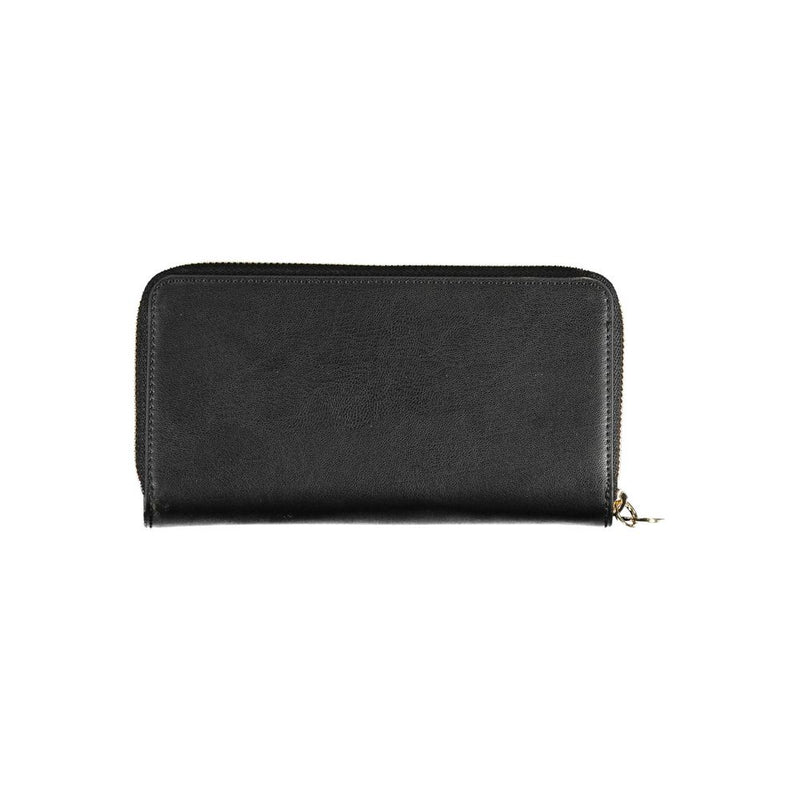 Black polyurethane women's zip-around wallet