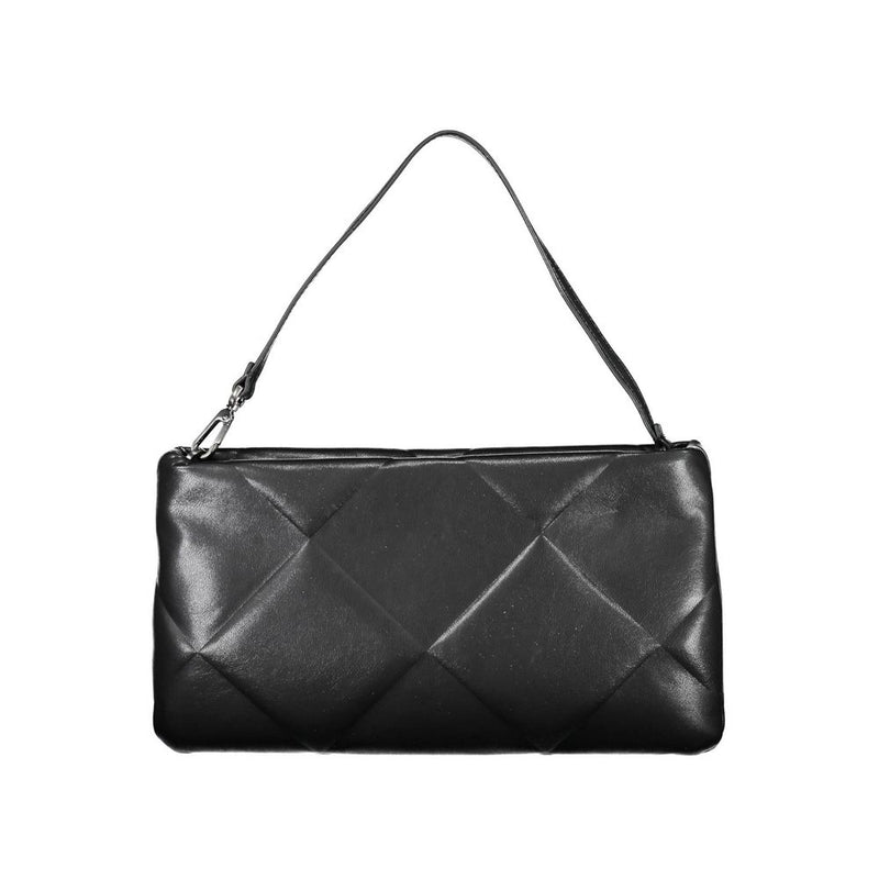 Black quilted polyester shoulder bag with a single strap