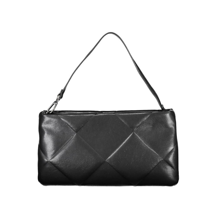 Black quilted polyester Calvin Klein women's shoulder bag with a single strap and silver CK logo