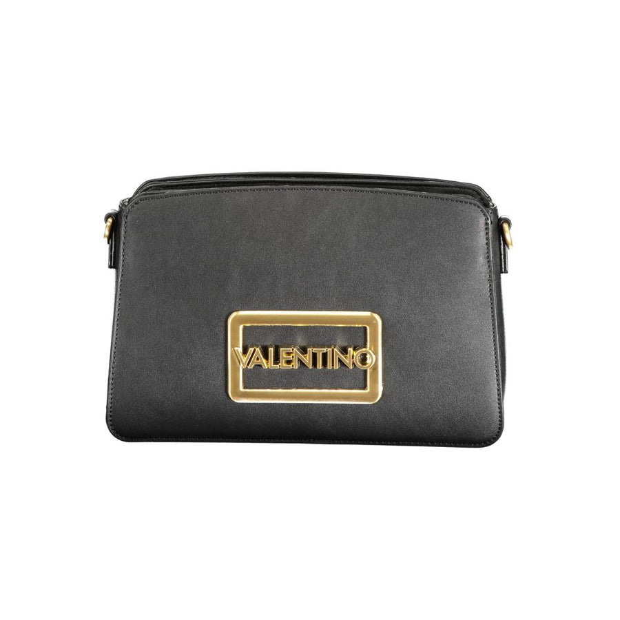 Black polyurethane women's crossbody bag with gold Valentino logo plaque