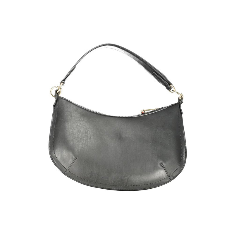 Black polyurethane hobo style women handbag with a short strap