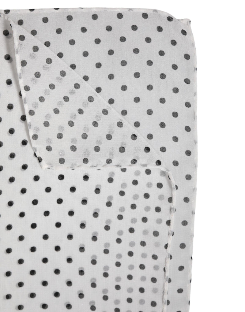 White polyester wrap shawl scarf with black polka dots pattern