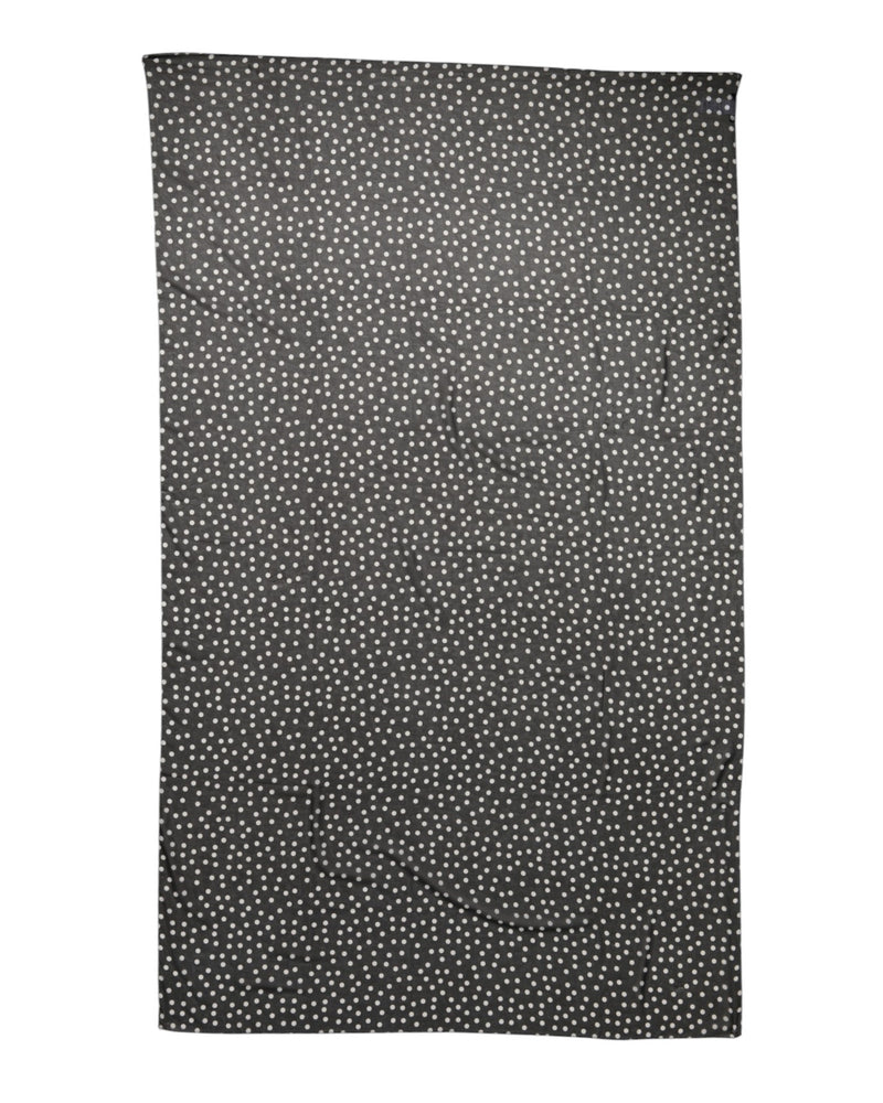 Black polyester wrap shawl scarf featuring a dense pattern of small white polka dots