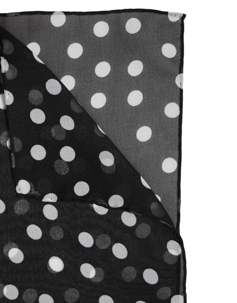 Black polyester wrap scarf with white polka dots