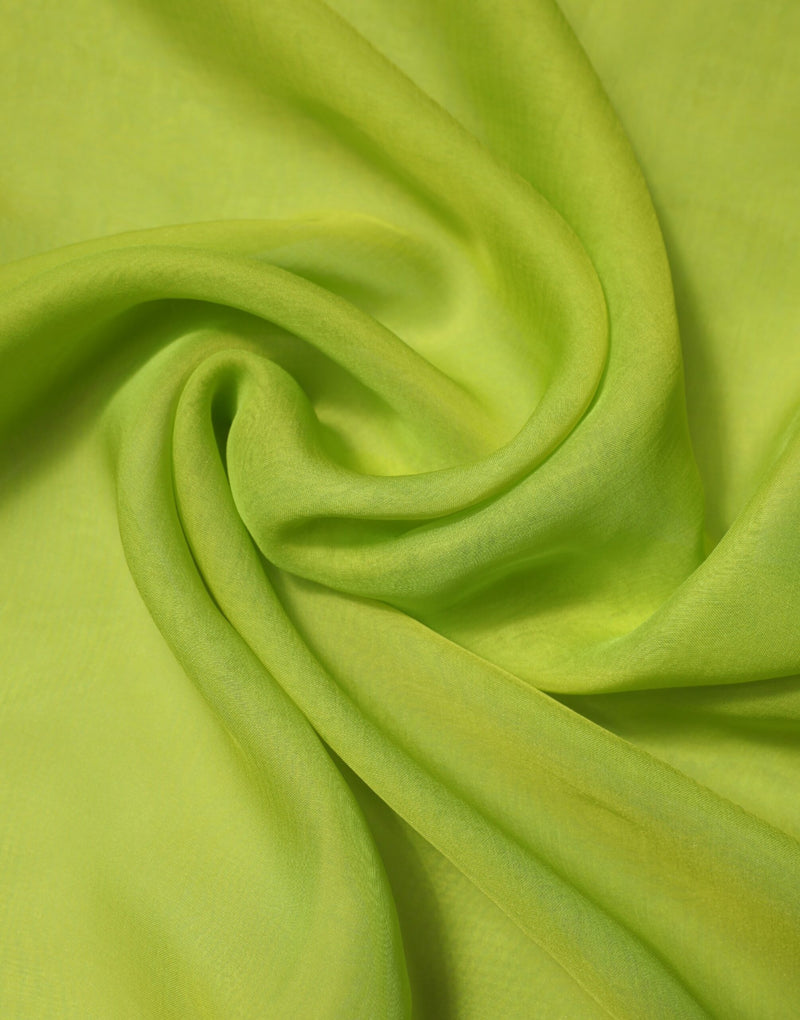 Bright green silk rectangle wrap scarf draped in soft folds