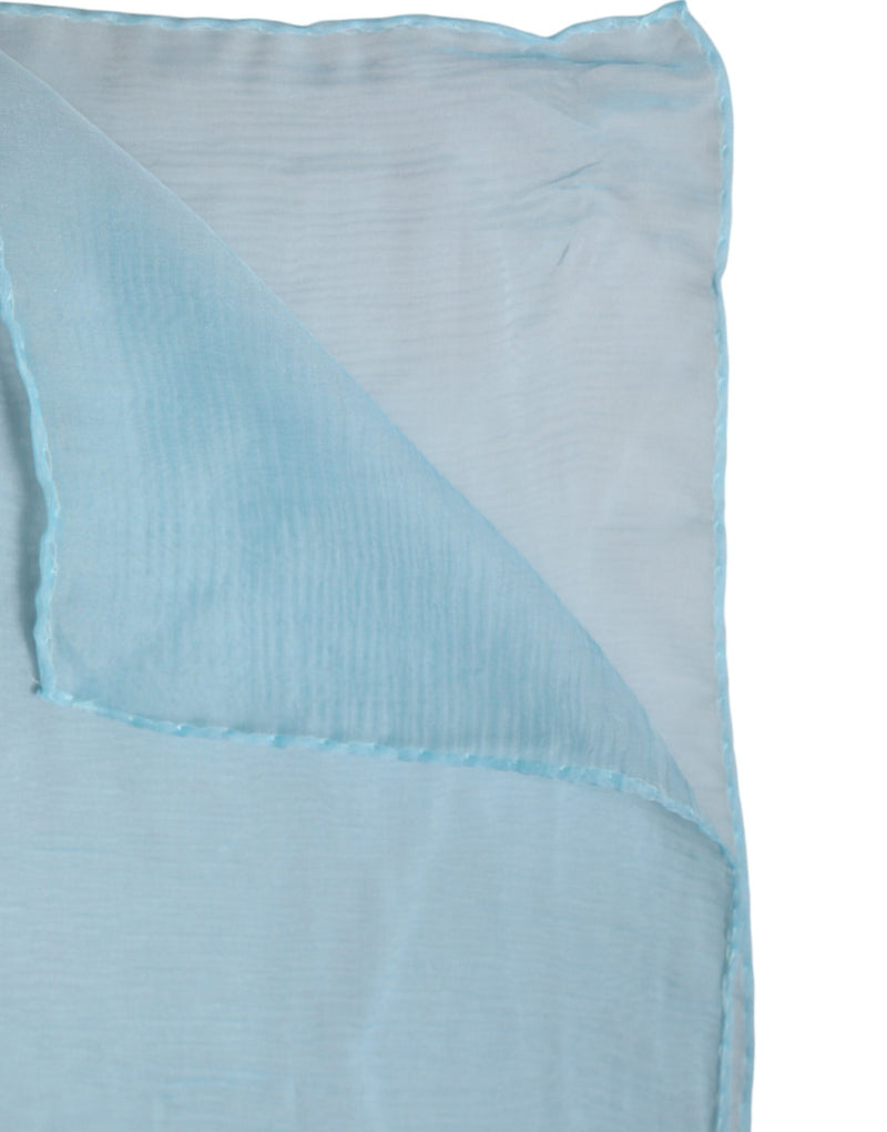 Light blue silk rectangle wrap scarf with finished edges