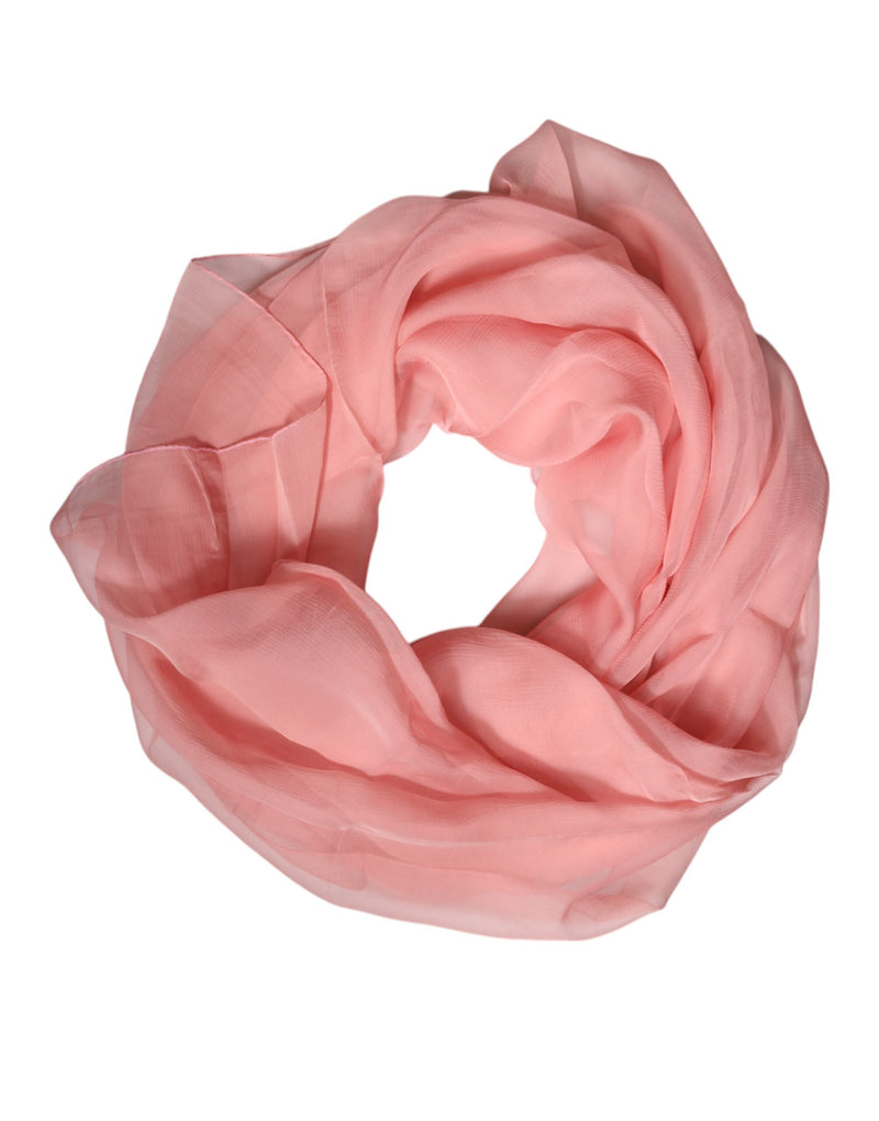 Pink silk wrap scarf arranged in a circle