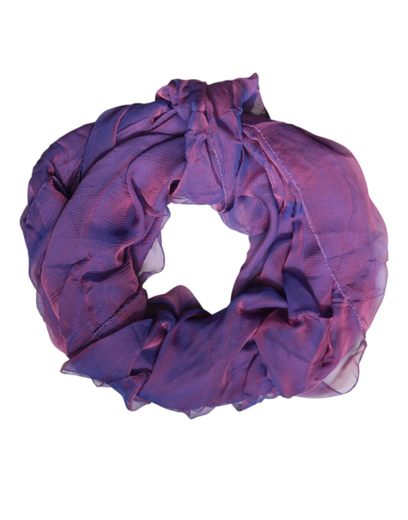 Purple silk chiffon wrap scarf gathered in a ring