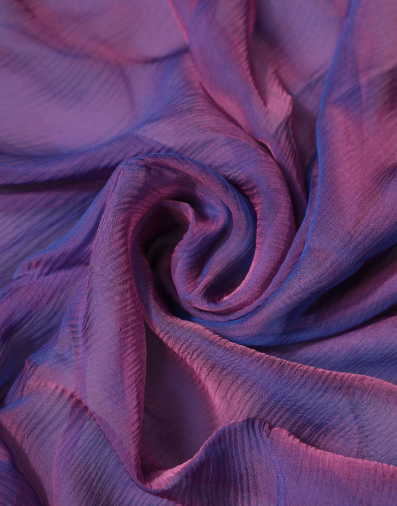 Purple and blue iridescent silk chiffon wrap scarf, loosely swirled