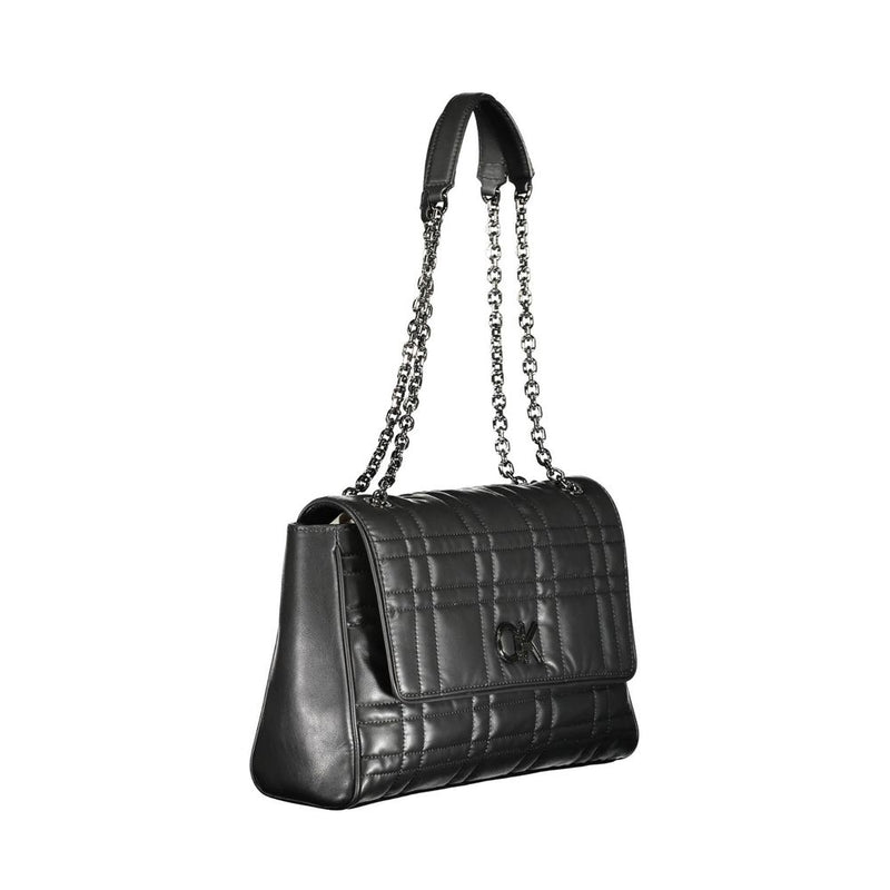 Black quilted polyester Calvin Klein shoulder handbag with chain straps