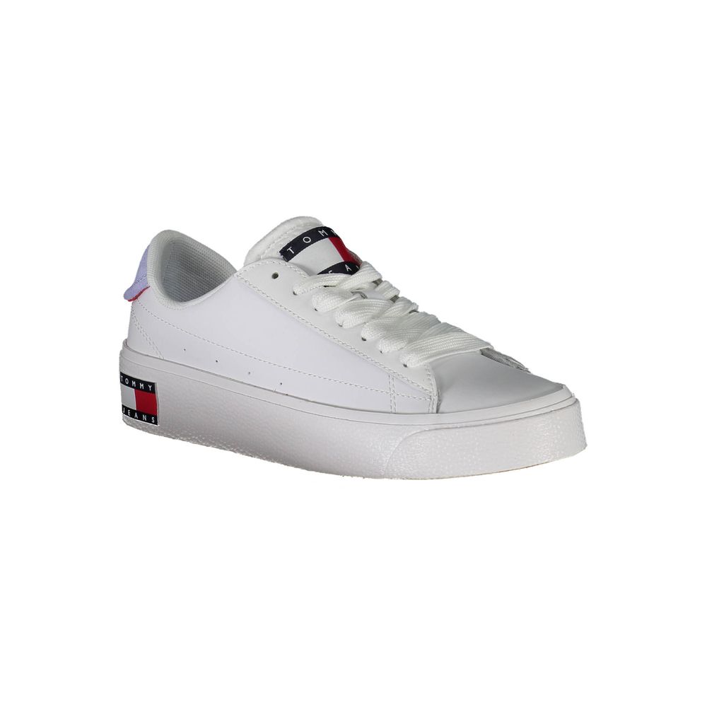 White sneaker with brand logo on a white background