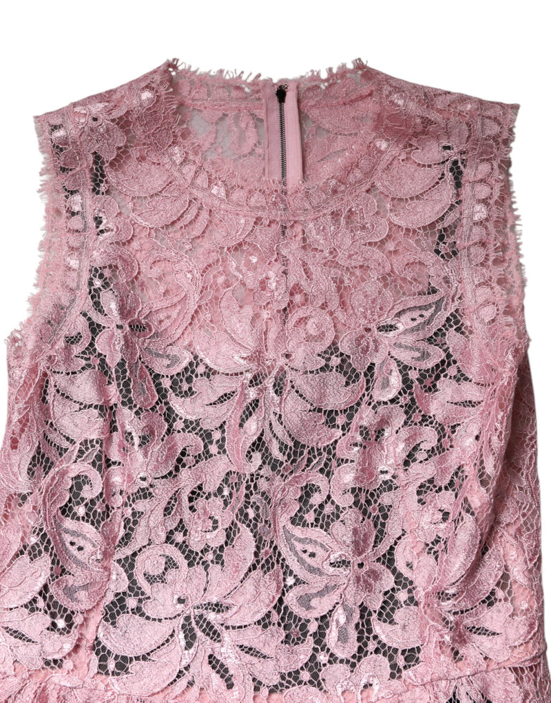 Pink floral lace sleeveless sheath dress bodice with exposed back zipper