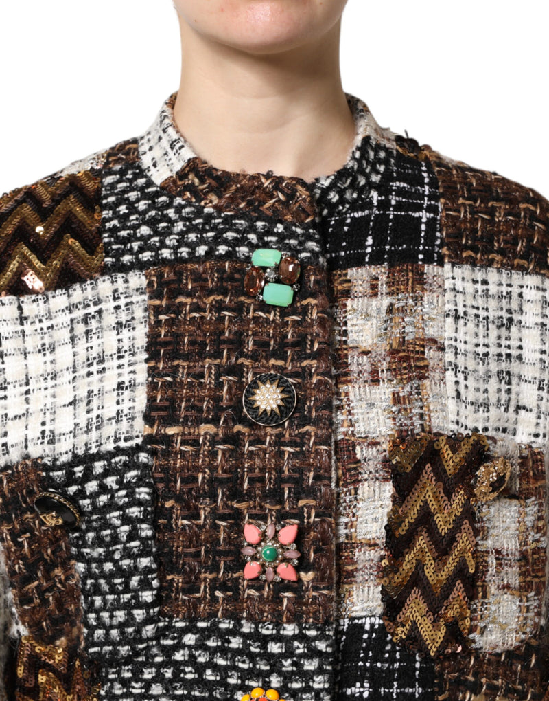 Dolce & Gabbana multicolor tweed patchwork button-down jacket with jeweled buttons