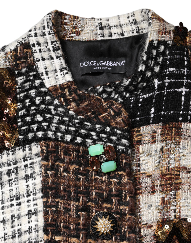 Dolce & Gabbana multicolored tweed patchwork button-down jacket with crystal embellishments