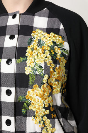 Dolce & Gabbana Black White Check Floral Button Down Jacket