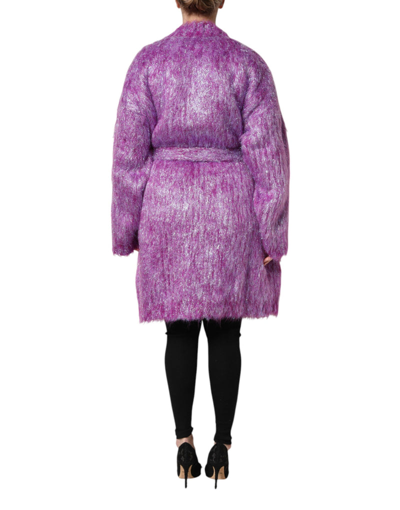 Dolce & Gabbana purple fuzzy textured belted trench coat jacket