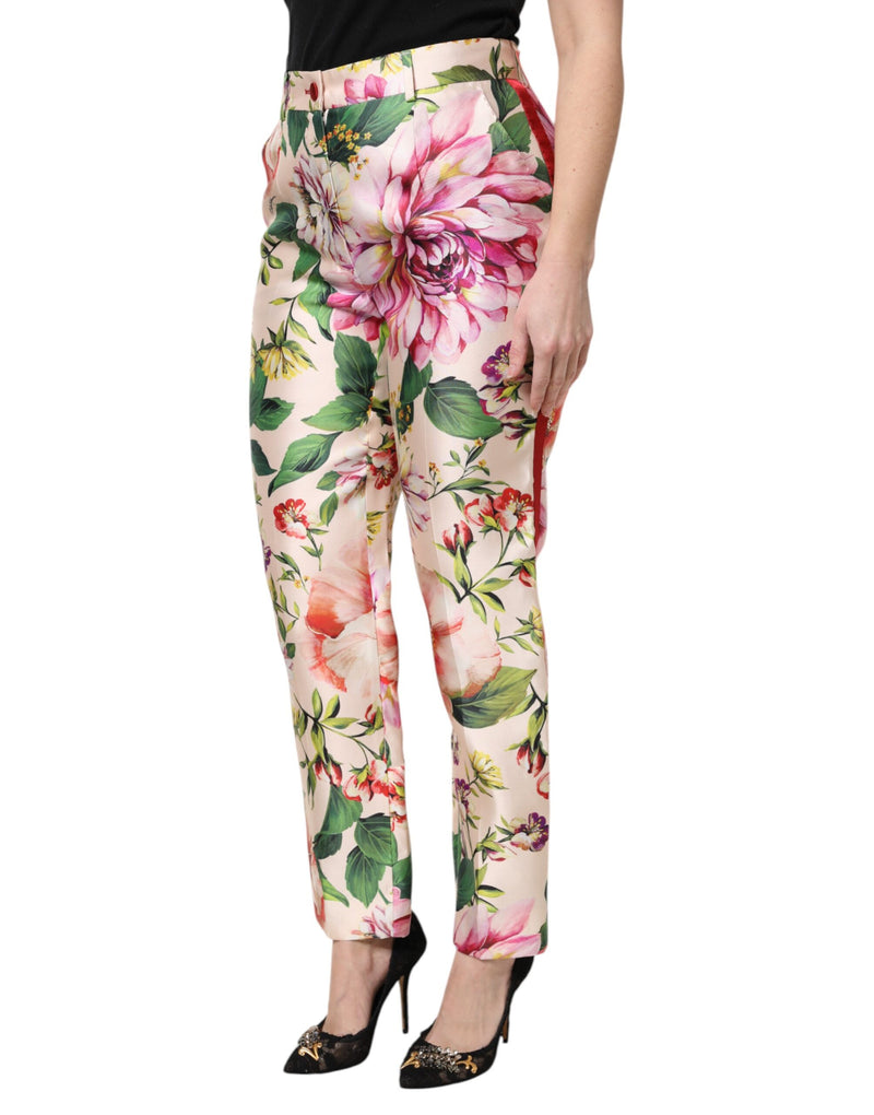 Multicolor floral satin high waist straight pants