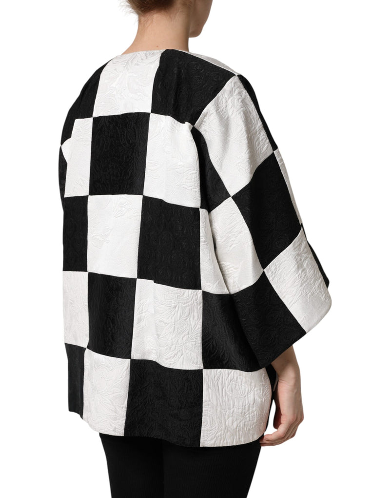 Black and white patchwork jacquard jacket in a checkered pattern