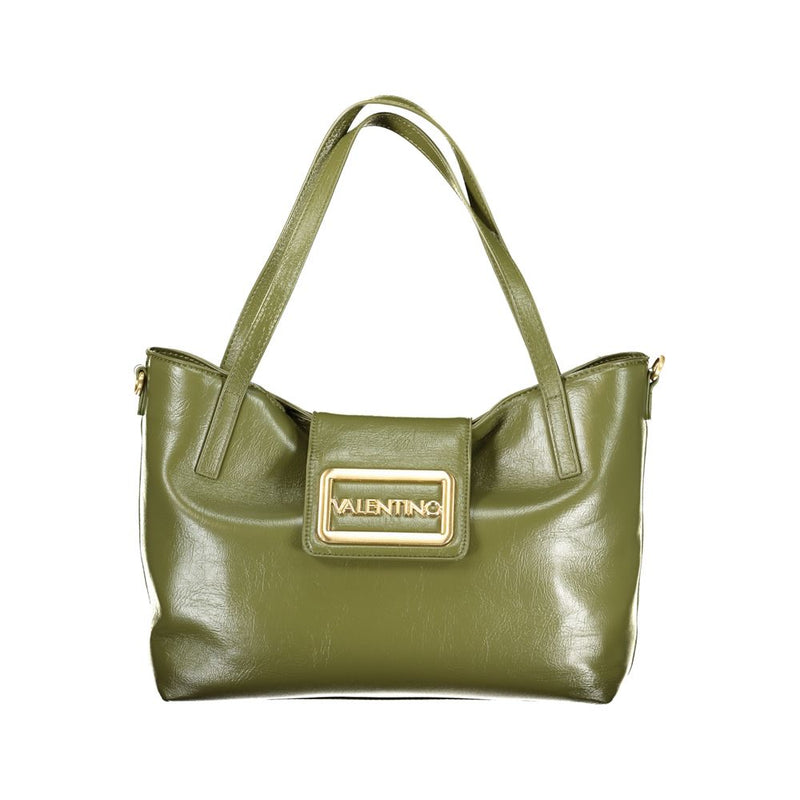 Green polyurethane shoulder bag with top handles and a gold-tone logo clasp