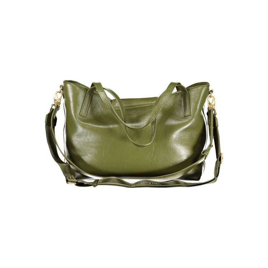 Green polyurethane shoulder bag with top handles and a gold-tone logo clasp
