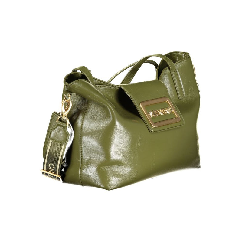 Olive green polyurethane women's shoulder bag with adjustable strap and gold logo hardware
