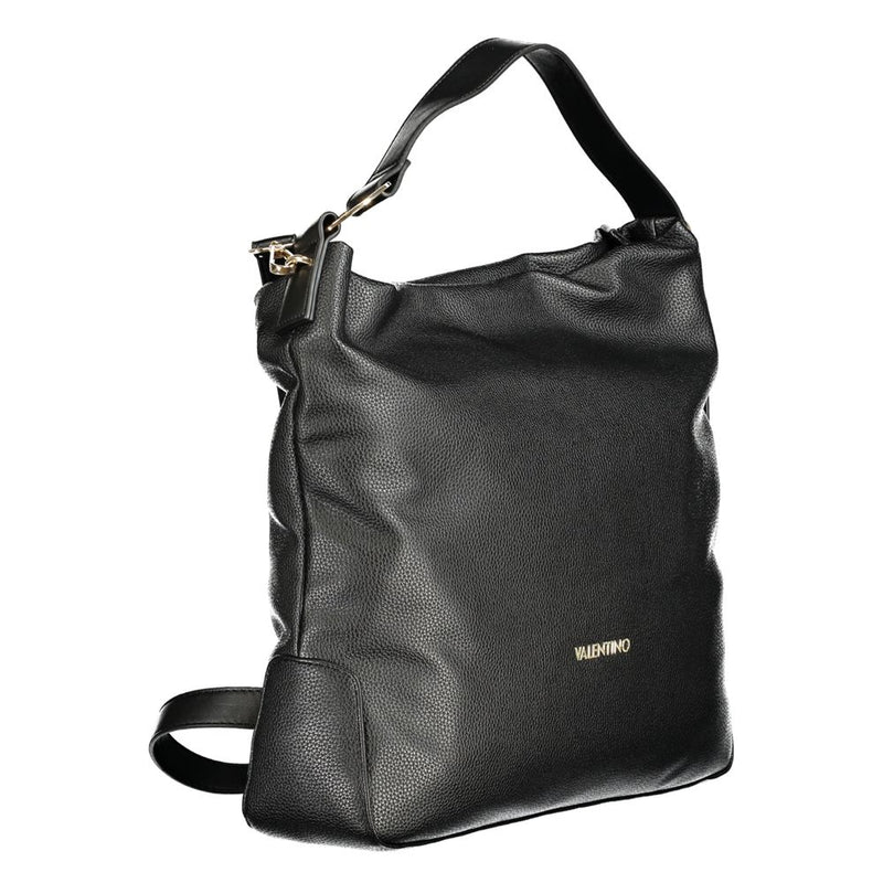Black polyurethane hobo shoulder bag with a slouchy design and gold tone hardware