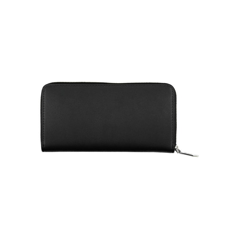 Black polyethylene zip-around wallet for women