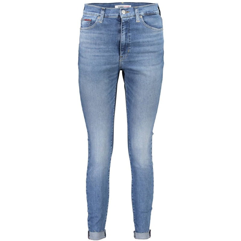 Light blue cotton women's skinny jeans with cuffed hems