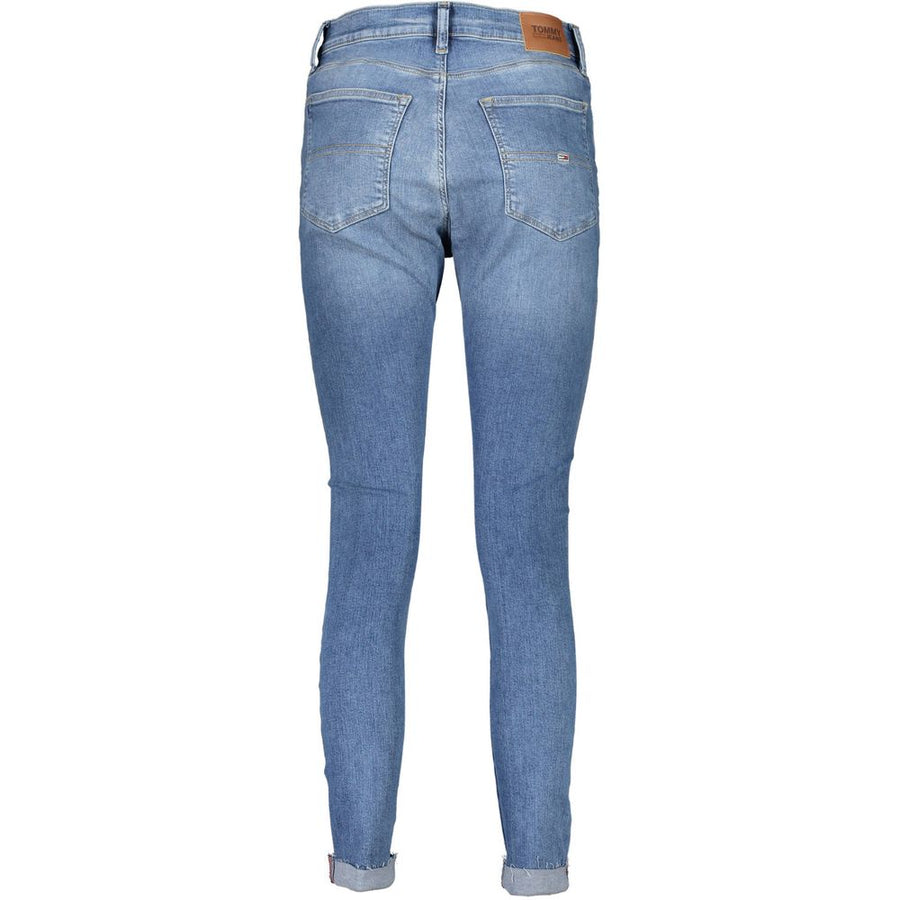 Light blue cotton women's skinny jeans with cuffed hems