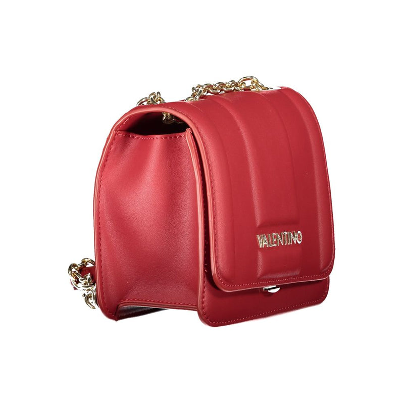 Red polyurethane shoulder bag with gold chain and Valentino logo