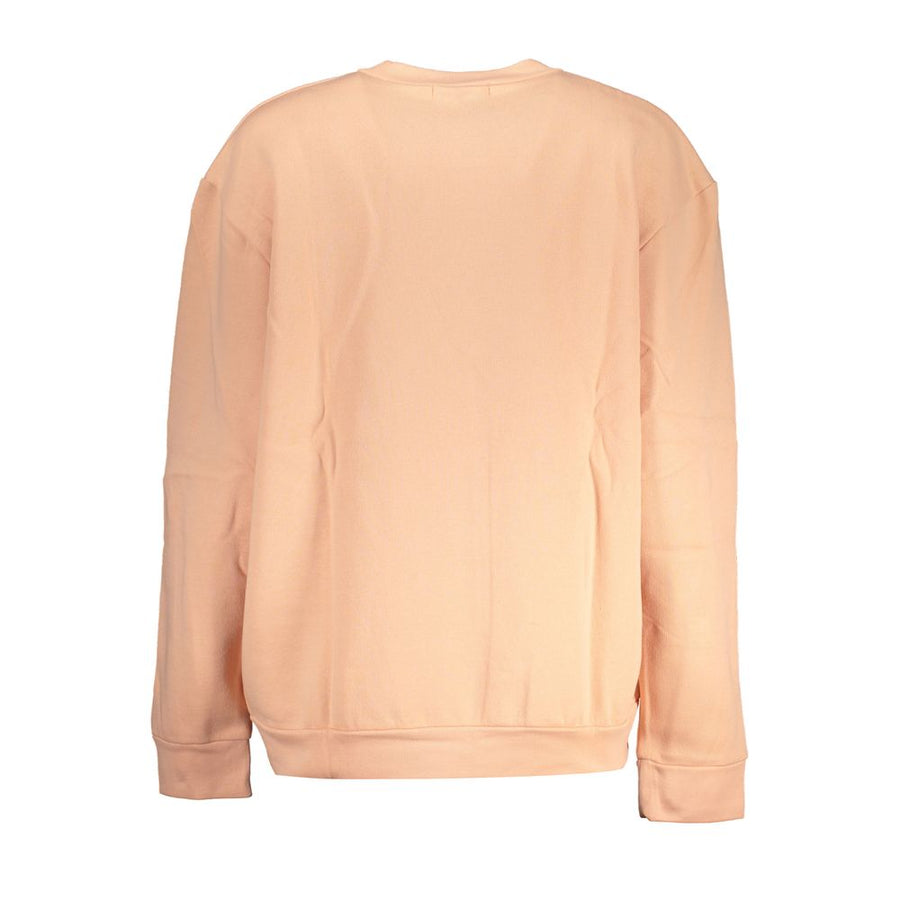 Peach pink polyester crewneck sweatshirt featuring a leopard print animal head graphic and black Cavalli Class text