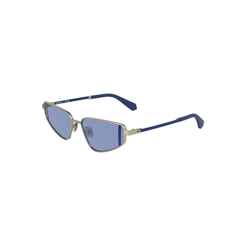 Calvin Klein silver metal sunglasses with blue lenses and blue arms