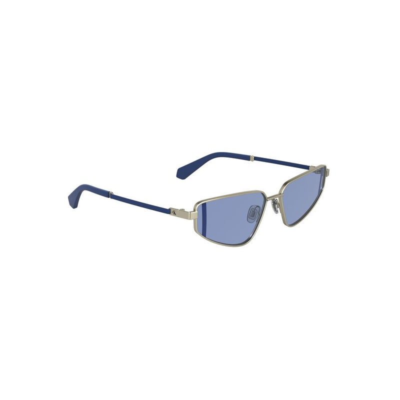 Calvin Klein silver metal sunglasses with blue lenses and blue arms