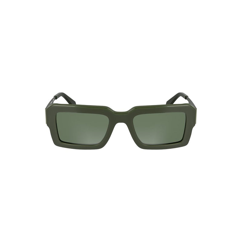 Olive green acetate rectangular sunglasses with tinted lenses