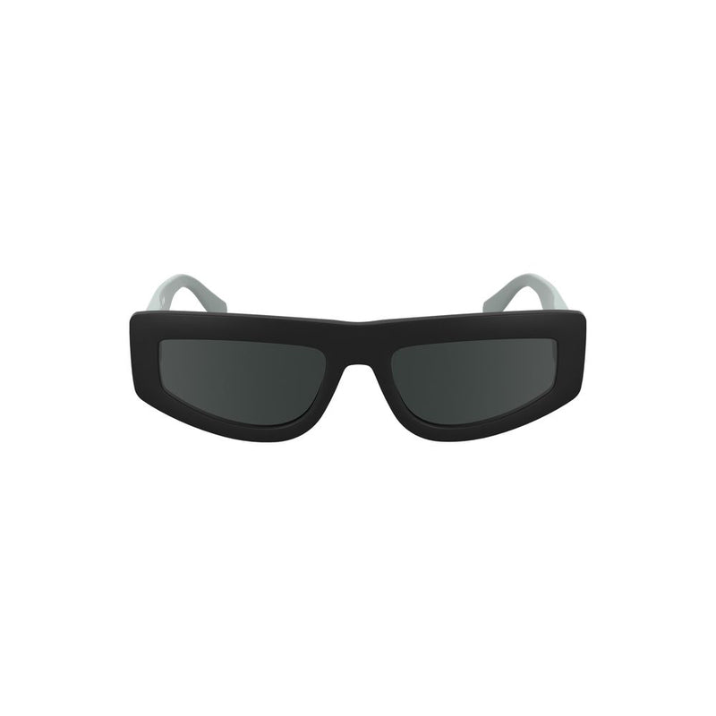 Black bio-acetate geometric frame sunglasses with dark tinted lenses