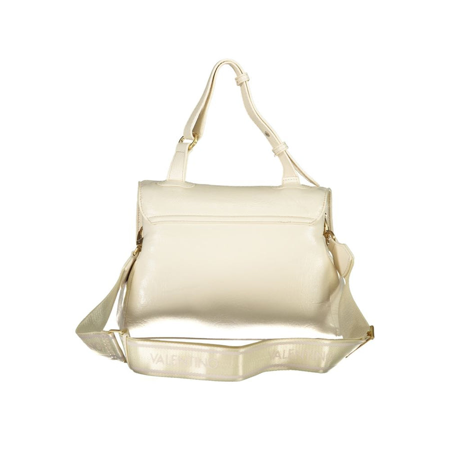 Beige polyurethane shoulder bag with gold-tone hardware and prominent Valentino logo clasp
