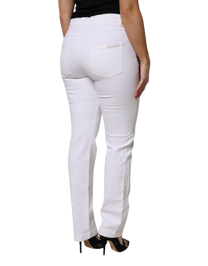 White denim jeans styled with straight legs, shown from the back