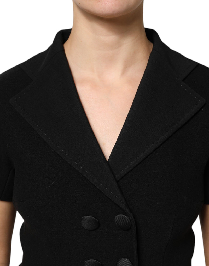 Black wool double breasted jacket with notched lapels