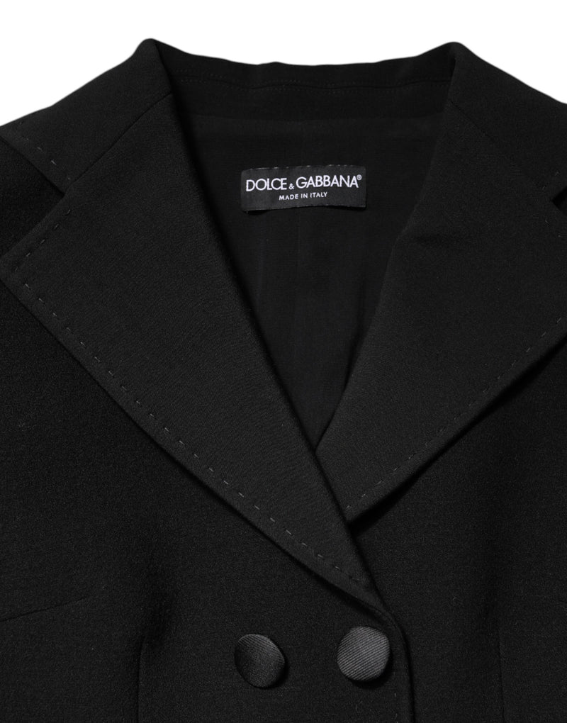 Black wool double-breasted Dolce & Gabbana jacket with lapel and satin buttons