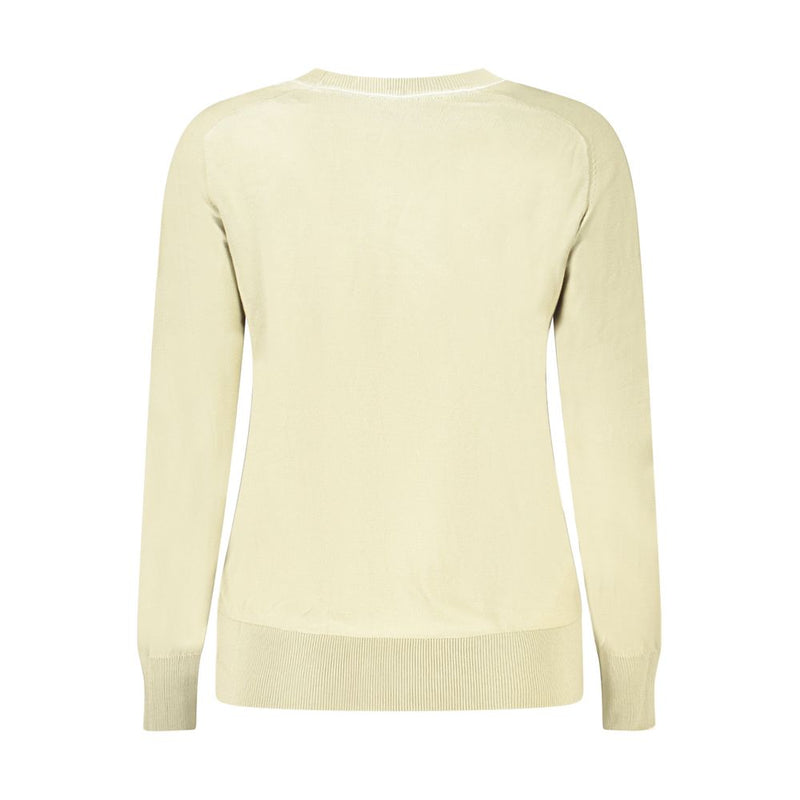 Light green viscose womens long sleeve crew neck sweater seen from the back