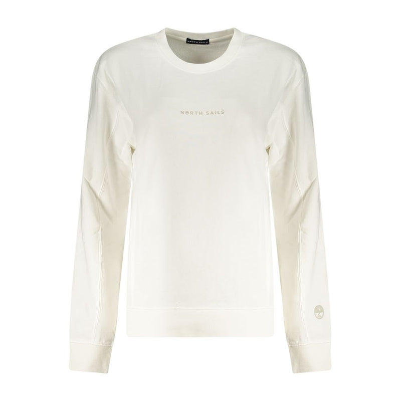 White cotton women's crewneck sweatshirt with long sleeves and small North Sails logo on the chest