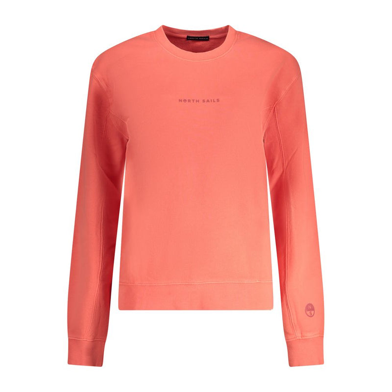 Coral pink cotton crewneck sweatshirt for women with long sleeves and small chest logo
