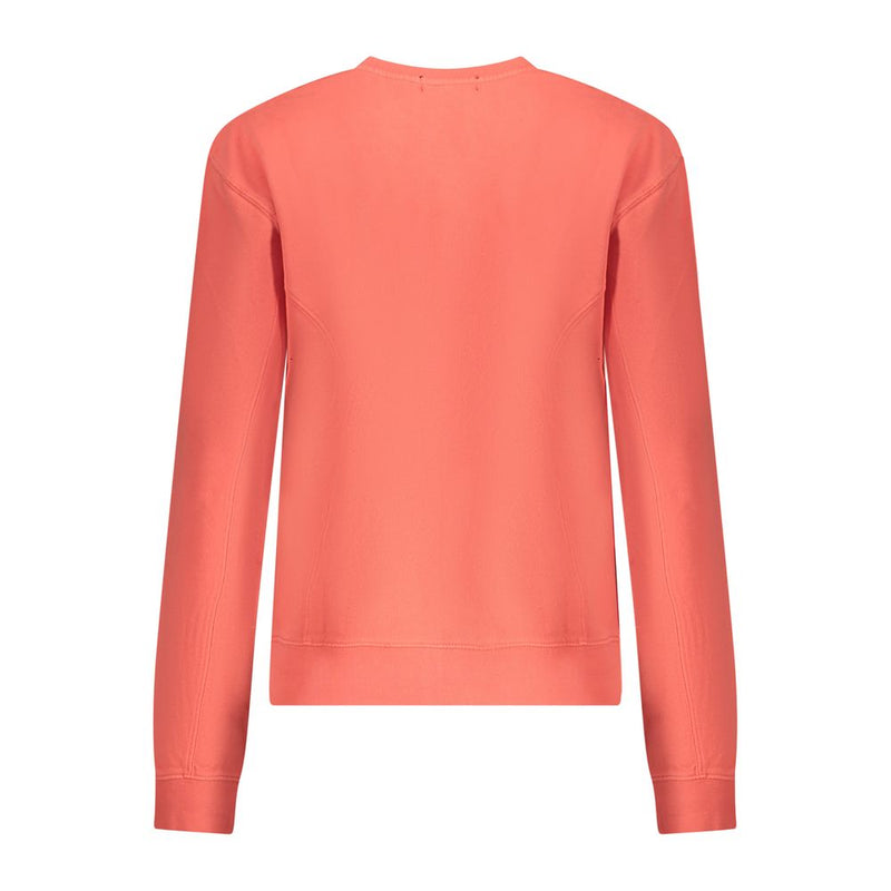 Coral pink cotton women's crewneck sweatshirt seen from the back