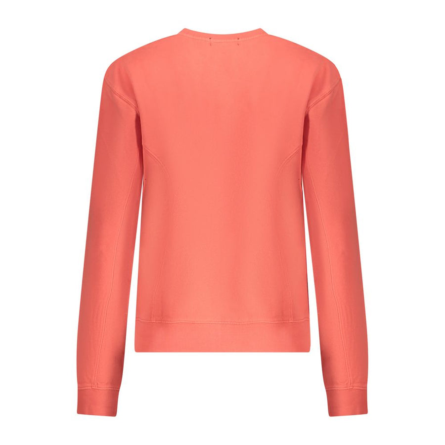 Coral pink cotton crewneck sweatshirt for women with long sleeves and small chest logo